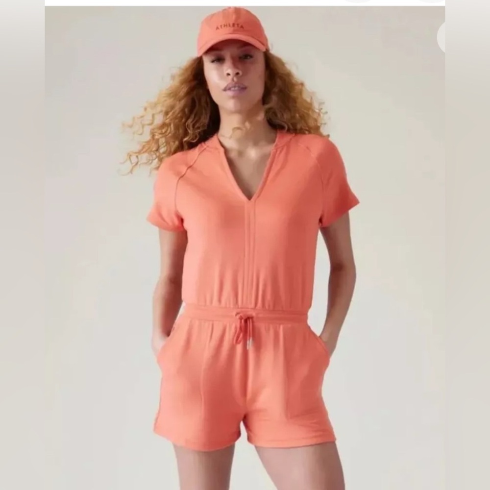 Athleta Coral Orange Short-Sleeve Romper